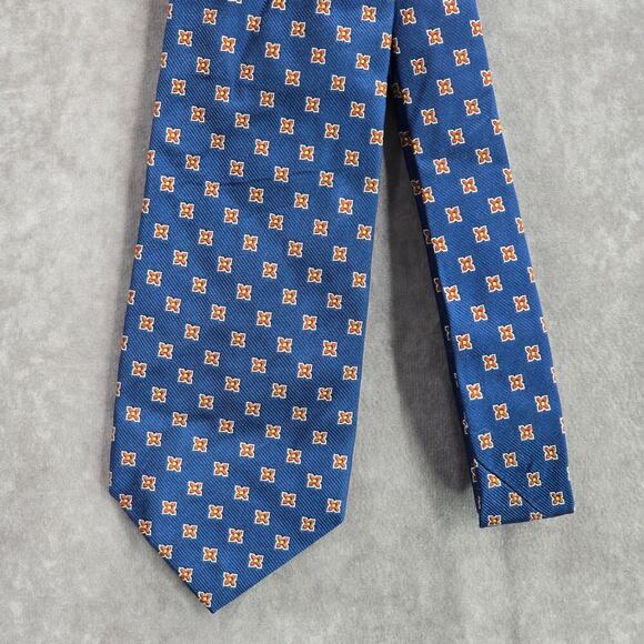 Lands' End Blue Floral Geometric 100% Silk Executive Corporate Men's Neck Tie - Picture 2 of 6